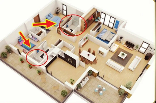 Không đặt nhà vệ sinh tại các cung vị tốt