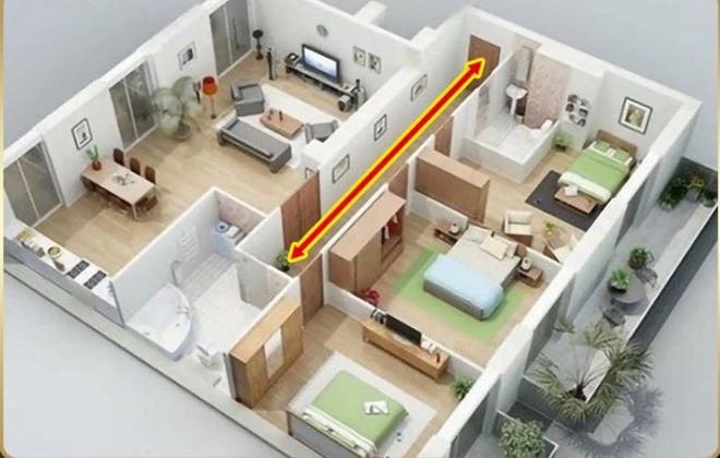 Tránh đặt nhà vệ sinh đối diện cửa chính