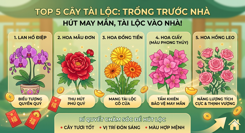 Top 5 cây tài lộc giới nhà giàu trồng trước nhà tiền vào như nước