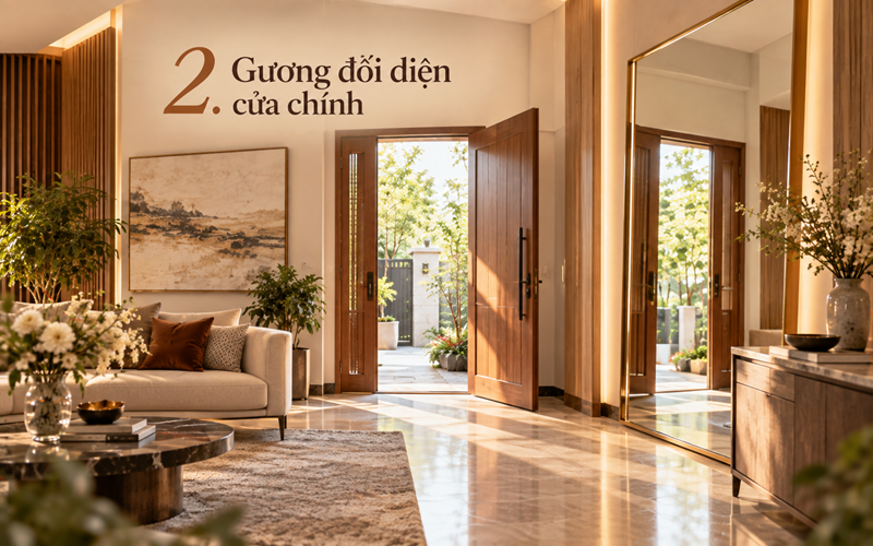 Gương đặt đối diện trực tiếp cửa chính